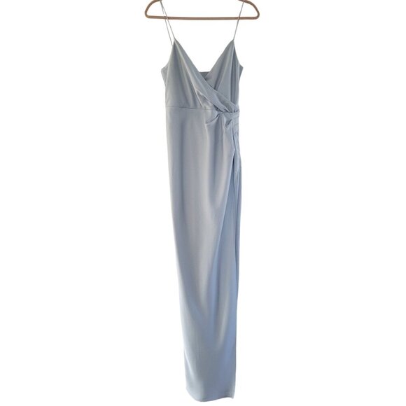 BHLDN Freya Satin Charmeuse Faux Wrap Maxi Dress Pale Blue - Picture 3 of 12